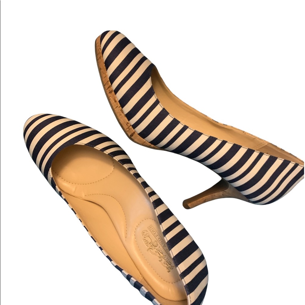 Navy blue and white zebra striped Coach shoes barely worn.